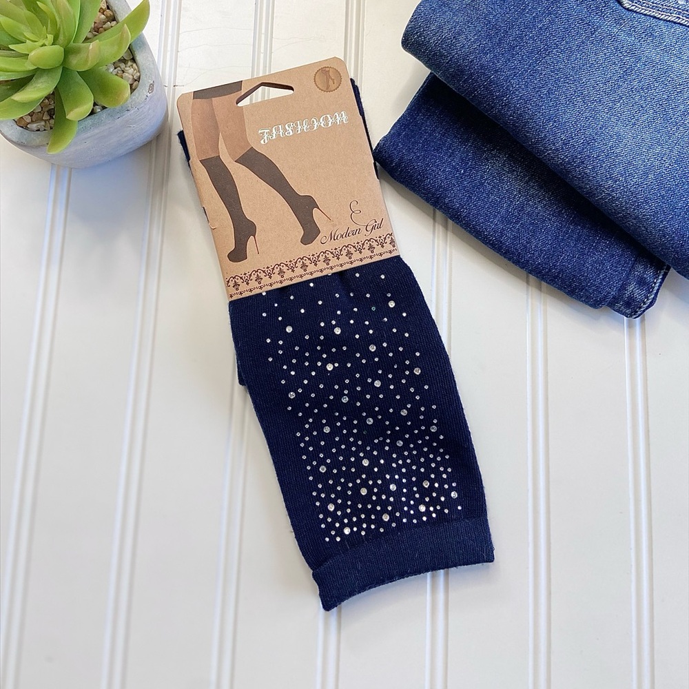 Crystal Sprinkle Knee Socks-navy